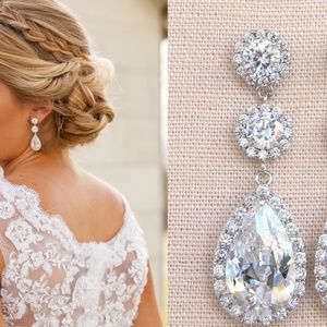 Silver Bridal Wedding Earrings and Bracelet